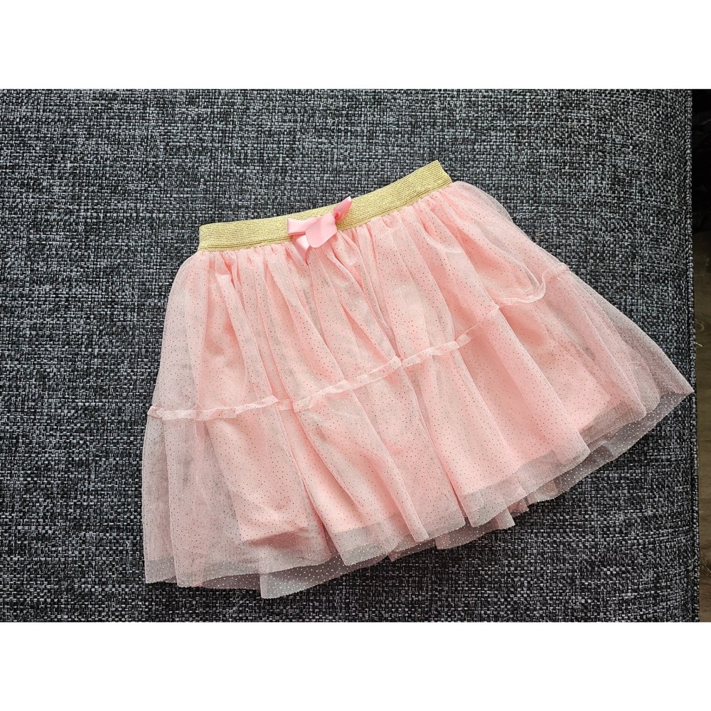 Disney‎ Tulle Skirt Kids Size 4/5 Pink Excellent Glitter Tutu Bow Gold Waistband